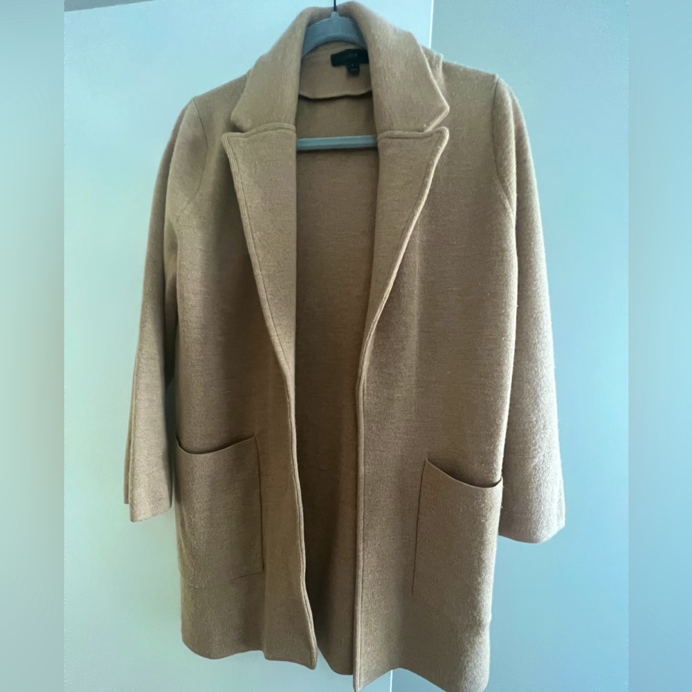 Jcrew camel merino wool open sweater blazer size small